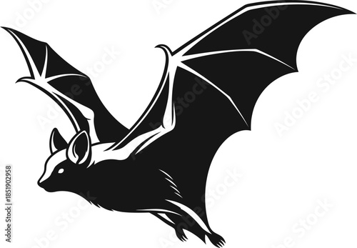 Flying Bat Silhouette Illustration in Black and White