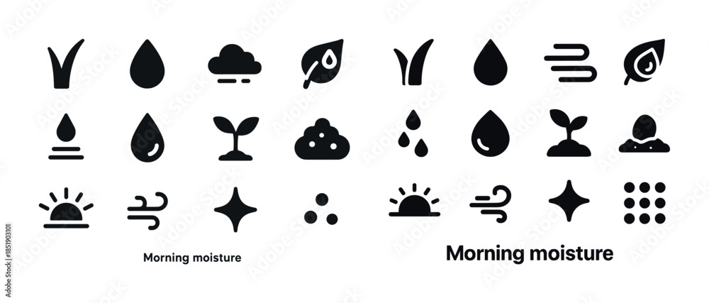 Obraz premium Nature and weather icons collection: sun, rain, wind, cloud, lea