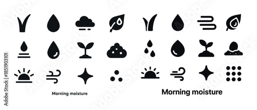 Nature and weather icons collection: sun, rain, wind, cloud, lea