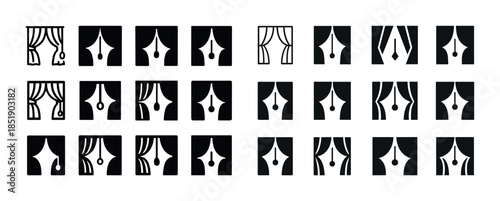 Vector icons of stage curtains in various styles and designs