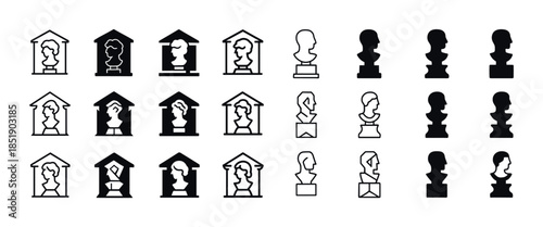 Collection of artistic silhouette icons of busts in various styl