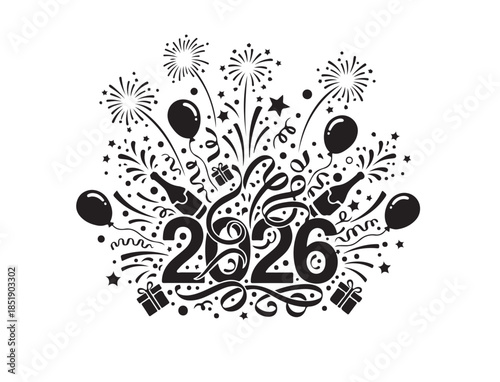 Celebration 2026 art in silhouette pure white background.