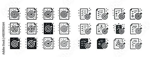 Set of target and document icons with check marks and bullseyes