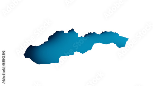 Photography Slovakia Map 3d inner extrude map Sea Depth in blue with inner shadow isolated on white
