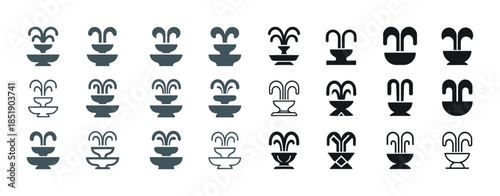 Collection of various fountain icons in flat vector style