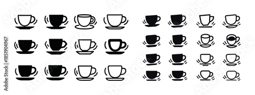 Various coffee cup icons and silhouettes in different styles and