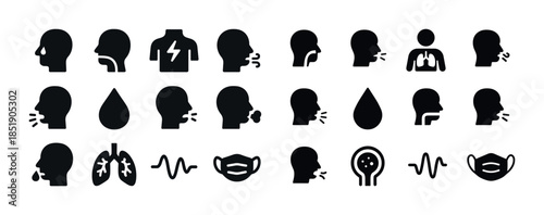 Health icons collection: sickness symptoms, respiratory health,