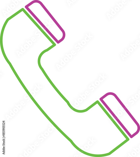A simple illustration depicting a telephone handset with green and purple outlines