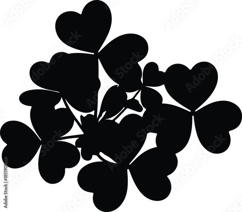 Silhouette of overlapping lucky shamrock clovers arrangement Vector Illustration