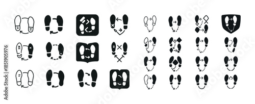 Dance step icons collection: diverse patterns and footprints for