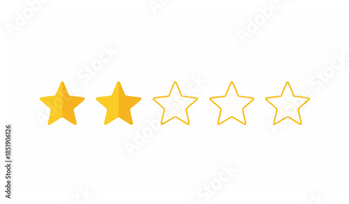 Five stars rating vector icon set with golden flat and outline stars isolated on white background