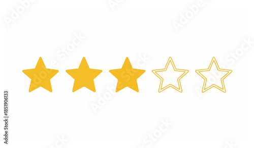 Golden five-star rating vector set with flat and outline icons isolated on white background