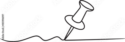 Continuous one line drawing of a paper pin. Drawing pin, Vector illustration. Single line pushpin, A pushpin drawn in one line. one line Icon drawing