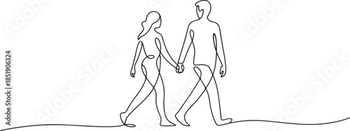 Couple Walking Together Holding Hands Continuous One Line Drawing. one line Icon drawing