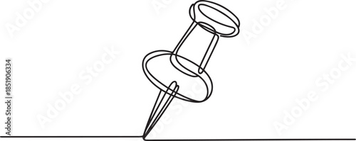 Continuous one line drawing of a paper pin. Drawing pin, Vector illustration. Single line pushpin, A pushpin drawn in one line. one line Icon drawing