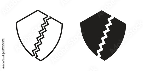 Broken shield icons for designers, web developers, displays and websites