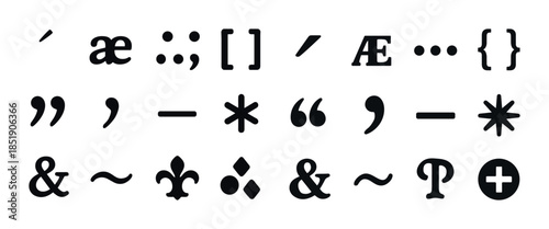 Collection of typographic symbols and punctuation marks in black