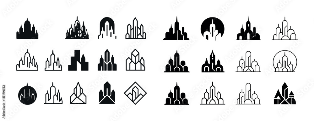 Fototapeta premium Collection of minimalist rocket icons in various designs and sty