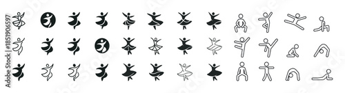 Silhouette and line art dance poses collection in black and whit