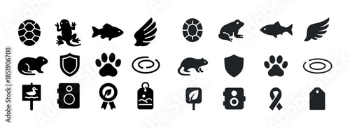 Animal and nature symbols: turtle, frog, fish, wing, rodent, shi
