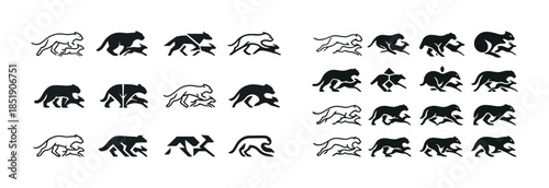Silhouette panther movement sequence with various walking and ru