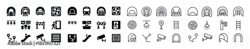 Subway and tunnel icons in black and white