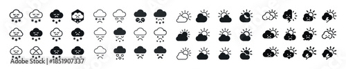 Weather icons collection: clouds, sun, snow, rain, lightning, wi