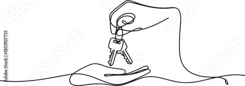 Continuous one line design of receiving car keys. Minimalist style vector illustration. one line Icon drawing