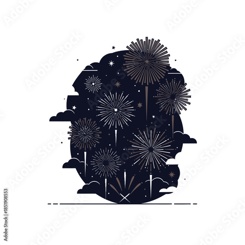 Fireworks Display in the Night Sky Illustration.