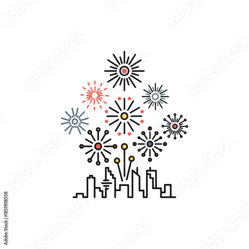 Fireworks display over city skyline celebration.