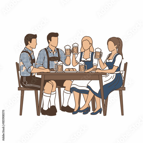 Friends Enjoying Oktoberfest Celebration with Beer and Traditional Attire.