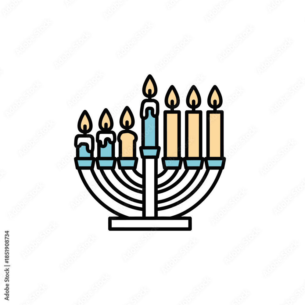 Obraz premium Menorah with Lit Candles Illustration.