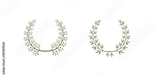 Vector illustration of circular laurel wreath with leaves, decorative branch design for emblems, awards, victory symbols, badges and ceremonial labels