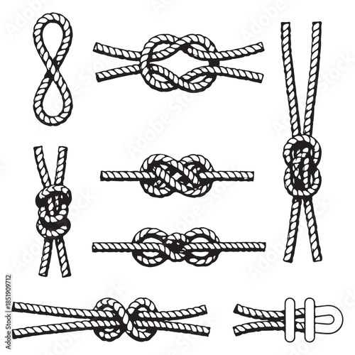 Collection of nautical rope knots vector illustration
