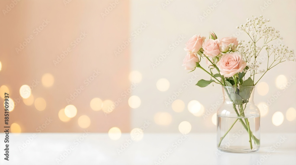 Fototapeta premium bouquet of flowers in vase, Romantic Flowers , Valentine's Flowers, Pink Background Flowers