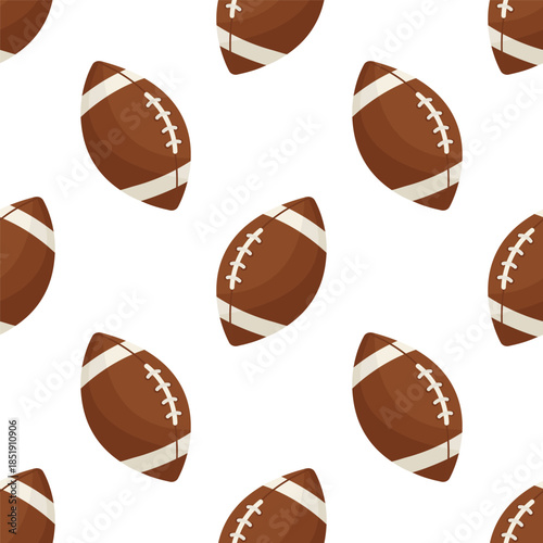 Cute seamless pattern with brown rugby ball. American football print.