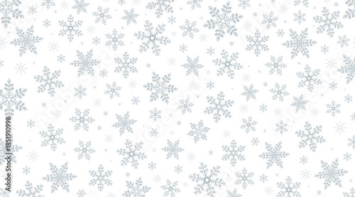 Gray snowflakes background, a banner of falling snowflakes on a transparent background. Vector illustration.