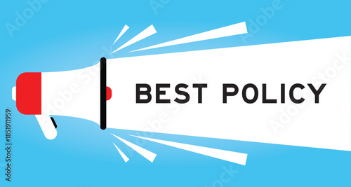 Color megaphone icon with word best option in white banner on blue background