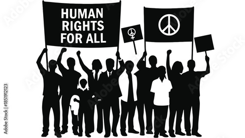 Diverse group advocating human rights and peace