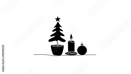 Minimalist Christmas scene with tree candle ornament