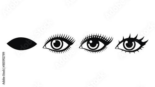 Eyes with varying eyelashes and eye makeup designs