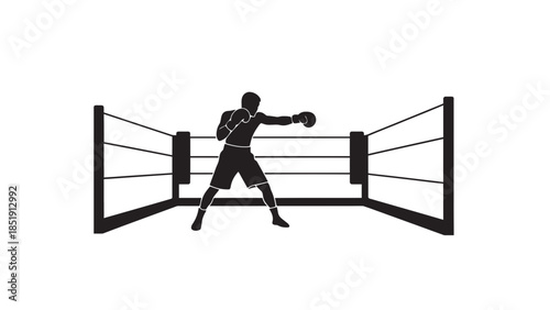 Boxer in action throwing punch in professional boxing ring