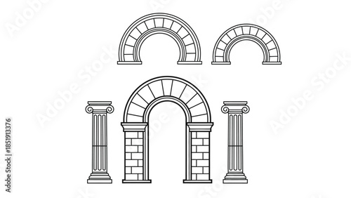 Architectural arches and columns in classic design