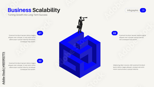 Corporate Strategy and Business Scalability Isometric Cube Infographic Template with Illustration