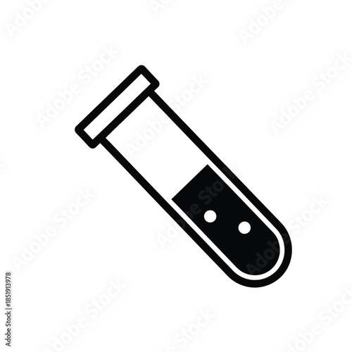 a simple black and white depiction of a laboratory test tube containing a small amount of fluid is shown high quality professional