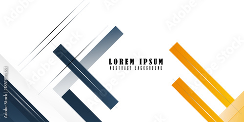 Abstract wide banner background with space for text. Modern dark blue and yellow geometric shapes with shadow. Elegant design. Suit for bussines, banners