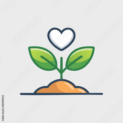 Plant with heart symbol representing love and care.