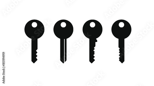 Four black keys on white background for unlocking concepts