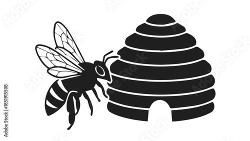 Bee flying near a beehive in a natural setting