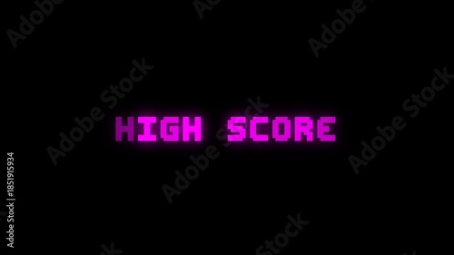 High Score Text Animation with Purple Glow on Black Background, Retro Arcade Achievement Screen